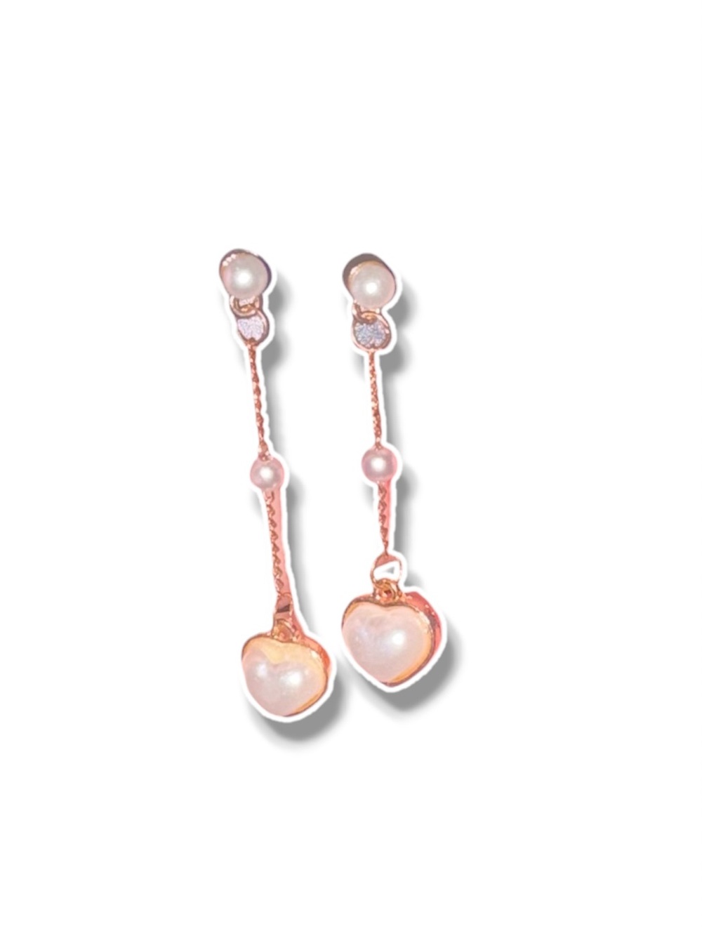 Gold Heart Drop Pearl Earrings